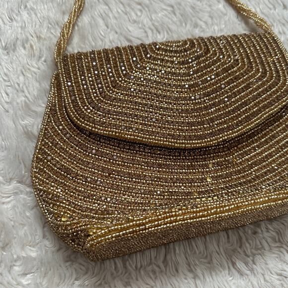 Vintage 60s Gold Fully Rhinestone / Beaded Handbag / Crossbody Purse - Picture 9 of 9